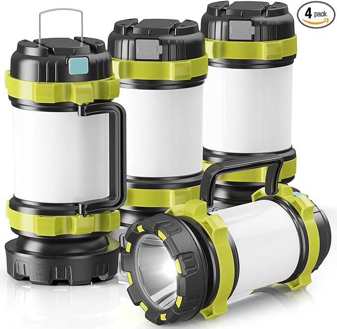 Camping Lantern Rechargeable, Alpswolf Camping Flashlight 4000 Capacity Power Bank,6 Modes, IPX4 Waterproof, Led Lantern Camping, Hiking, Outdoor Recreations Green 4 Pack