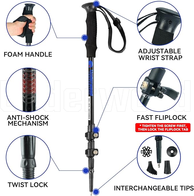 Collapsible Trekking Poles 2 Pack - Adjustable Aluminum Hiking Poles, Lightweight Nordic Walking Sticks for Women, Men, Seniors, Kids, Backpacking