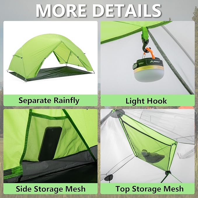 BISINNA Backpacking 2 Person Tent Lightweight 3 Season Camping Tent 20D 380T Nylon Rainfly Double Layer Free Standing Includes Footprnint 7001 Aluminium Poles for Camping Hiking Biking