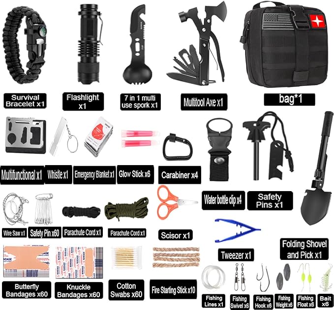 Survival kit, 310PCS Survival Gear and Equipment,Gifts for Christmas Men Women Teenagers,Survival Kit, Emergency for Camping Hiking Fishing