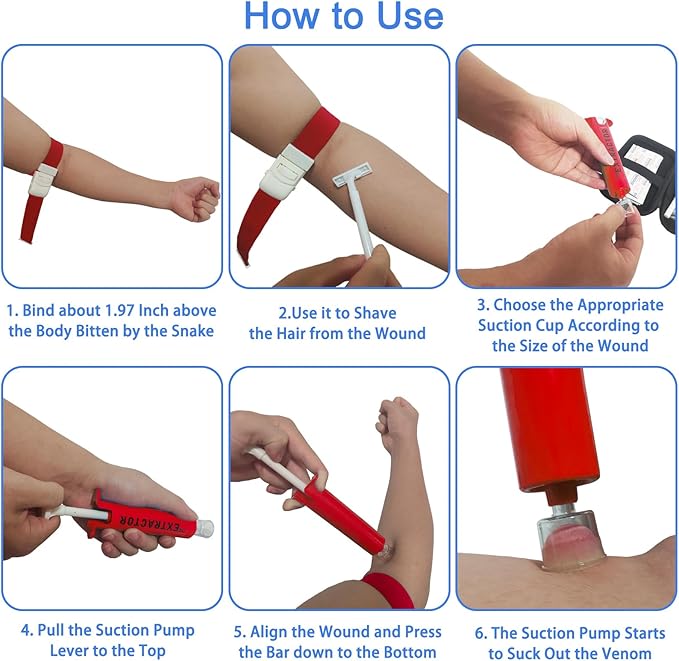 Snake Bite Kit for Humans,Rattlesnake Bite Kit,Bee Sting Kit, Venom Snake Bite Kit for Dogs,Venom Extractor Kit,Venom Extractor Suction Pump, Bite and Sting First Aid for Hiking,Camping(Red)