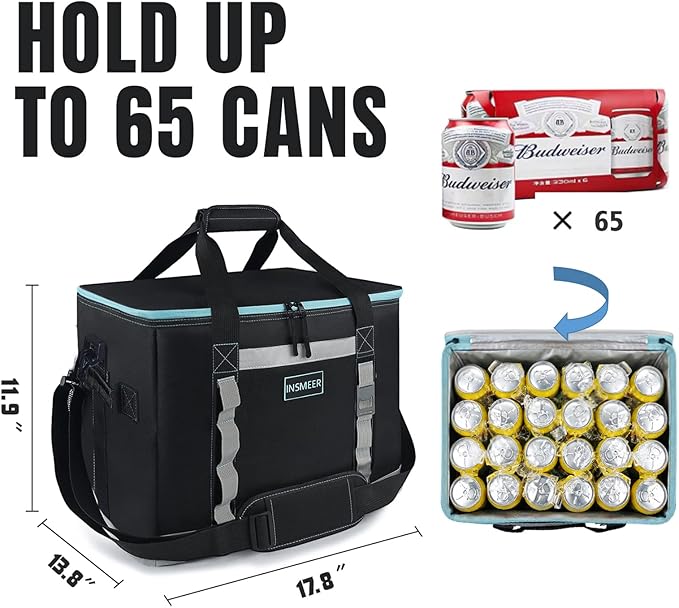 INSMEER Insulated Cooler Bag 65Cans/32 Cans Large Cooler Bag Soft Sided Cooler with Shoulder Strap, Collapsible Leakproof Portable Coolers for Camping/Beach/Food Delivery/Shopping/Outdoor/Picnic