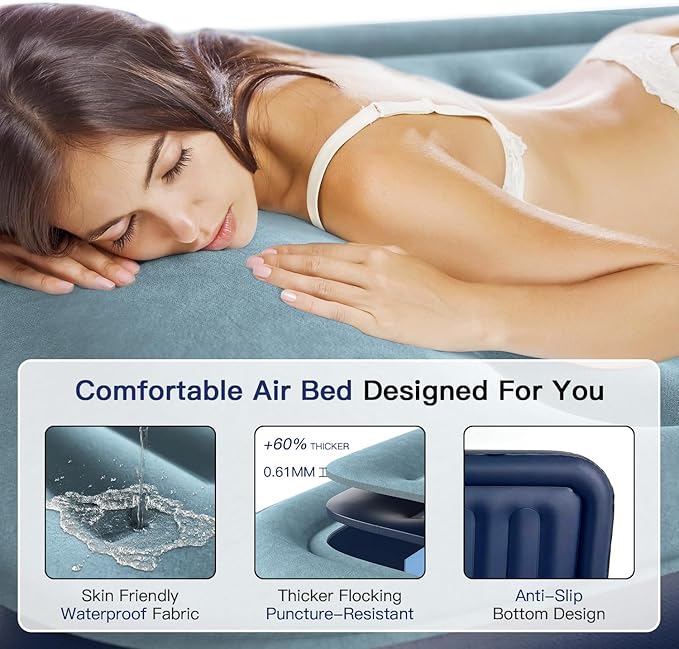 Twin Air Mattress 20” Top Pillow with Built in Pump, 2 Mins High Speed Inflation Luxury Auto Stop Pump Blow Up Mattress Comfort Air Bed, Colchones Inflables