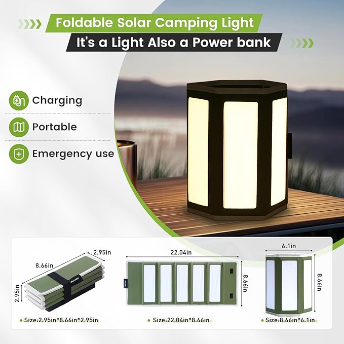 5200mAh Solar Camping Lantern & Power Bank - 10W Fast Solar Charger, IPX4 Waterproof LED Emergency Light with USB/Type-C, 10H Runtime for Camping, Hiking, Power Outages (White)