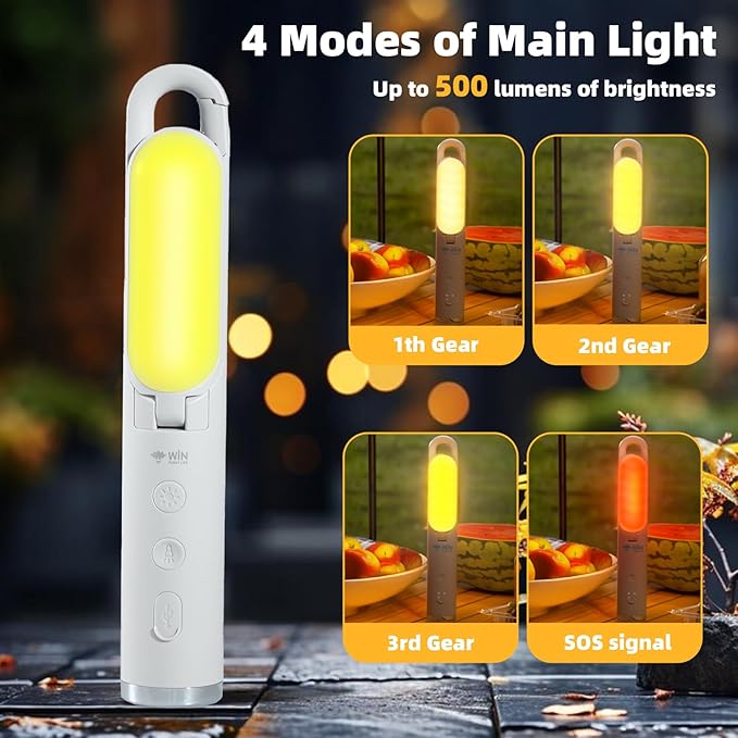 Rechargeable Camping Lantern with Hook - Powered LED Tent Light for Outdoor, Emergency Survival Gear, Hanging Flashlight, Head Lamp