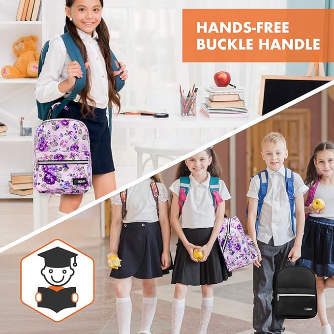 opux Lunch Box for Girls Boys Kids, Insulated Leakproof Lunch Bag, Reusable Teen Lunch Boxes for School, Medium Large lunchbox for Women Men Adult for Work with Front Back Pocket (Floral Purple)