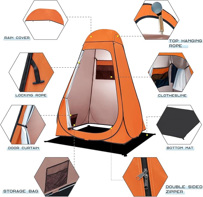 BRIAN & DANY Pop Up Shower Tent, Portable Privacy Camping Changing Tent, Camp Toilet Bathroom Pod with Rain Shelter & Windows, UPF 50+ & Waterproof, 47.2" x 47.2" x 74.8"