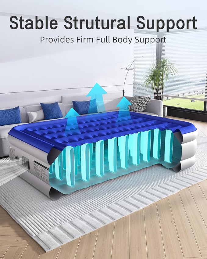 Queen Air Mattress with Built in Pump Luxurious Comfort 18"Raised Inflatable Mattress Queen Airbed Blow Up Mattress for Home and Guests 80"*60"*18"Air Bed 3 Mins Fast Inflate/Deflate 660lbs Max