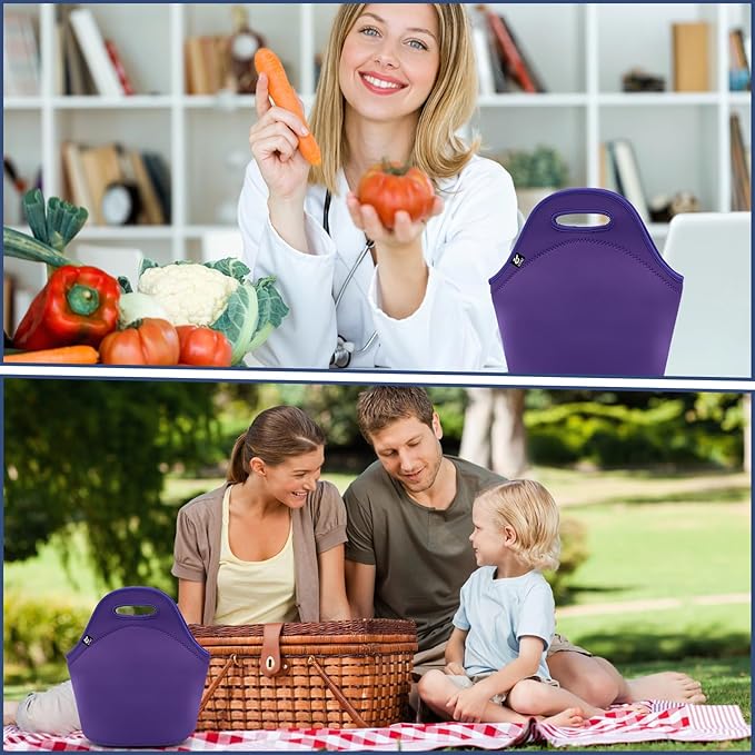 LOVAC Neoprene Lunch Bag, Thick Insulated Lunch Bag - Durable & Waterproof Lunch Tote With Zipper For Outdoor Travel Work(Purple)