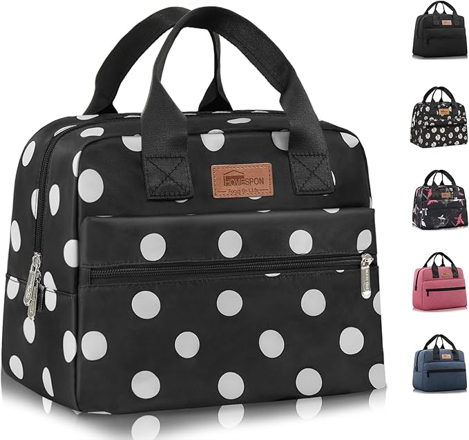 HOMESPON Insulated Lunch Bag for Women Men Lunch Box Cooler Lunch Tote for Work Picnic (Polka Dots)