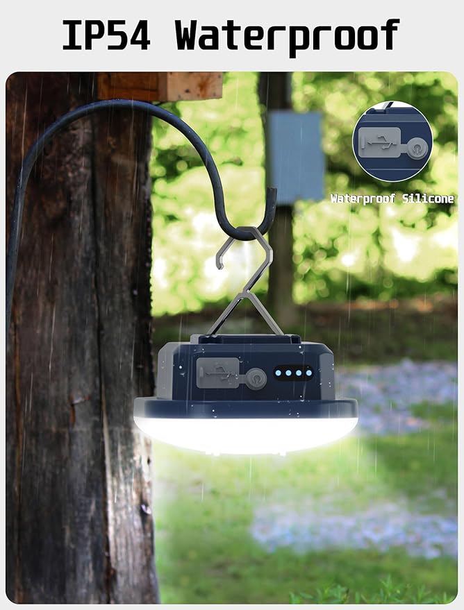 MOSLIGHTING Rechargeable Camping Lights, 800LM, Hanging Tent Lights with Magnet,5 Lighting Mode LED Camping Lantern, 4500mAh, IP54 Waterproof Portable Red Flashlight for Hurricane (Blue)