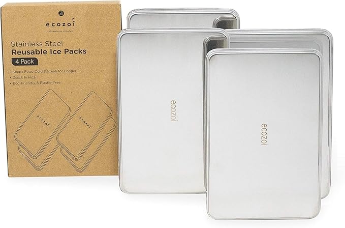 Stainless Steel Lunch Chillers - Ice Packs for Lunch Bags, Lunch Boxes, Bento Boxes and Coolers - 4 Pack, Plastic-Free and Sustainable