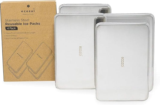 Stainless Steel Lunch Chillers - Ice Packs for Lunch Bags, Lunch Boxes, Bento Boxes and Coolers - 4 Pack, Plastic-Free and Sustainable
