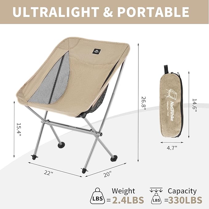 Naturehike YL05 Camping Chair, Ultralight Portable Camp Chair with Storage Bag, Compact Folding Beach Chair for Backpacking Hiking Fishing Picnic