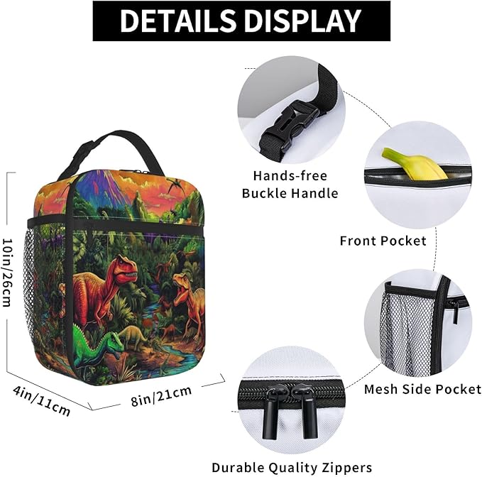 Dinosaur Lunch Bag Insulated Reusable Lunch Box Thermal Cooler Tote For Men Women Work Travel Picnic Hiking