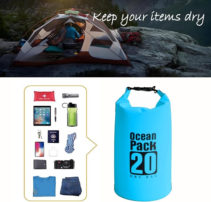 Floating Waterproof Dry Bag Backpack 5L/10L/20L, Roll Top Bag for Kayaking, Rafting, Boating, Swimming, Camping, Hiking, Beach, Fishing, Waterproof Beach Bag. (Blue, 30L)