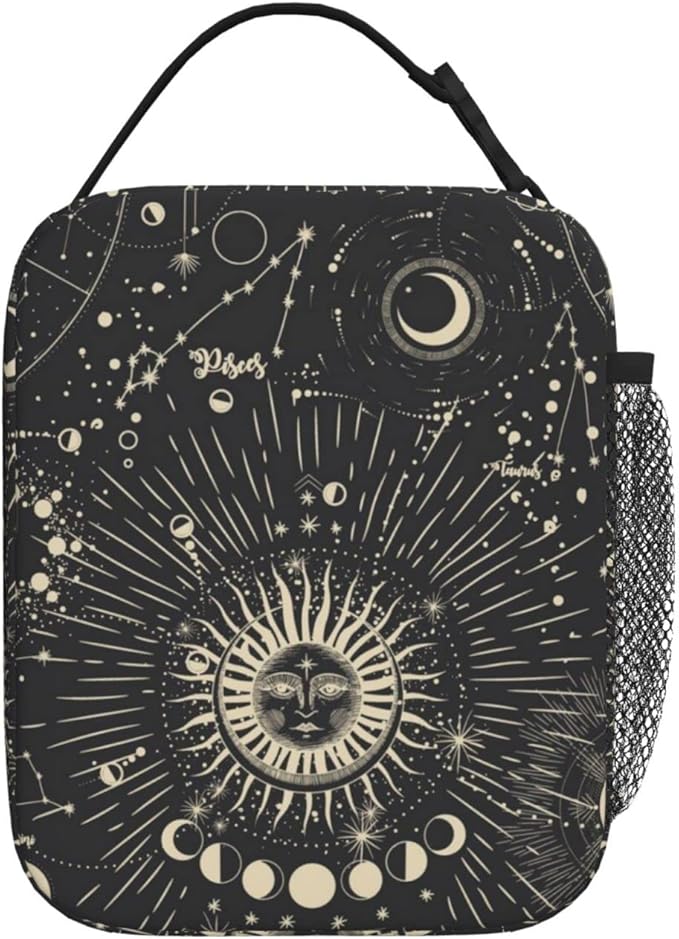 Sun and Moon Mystic Goth Witchy Lunch Box Reusable Insulated Totes Lunch Bag Thermal Cooler For Boy Girls School Men Women Beach Picnic Travel