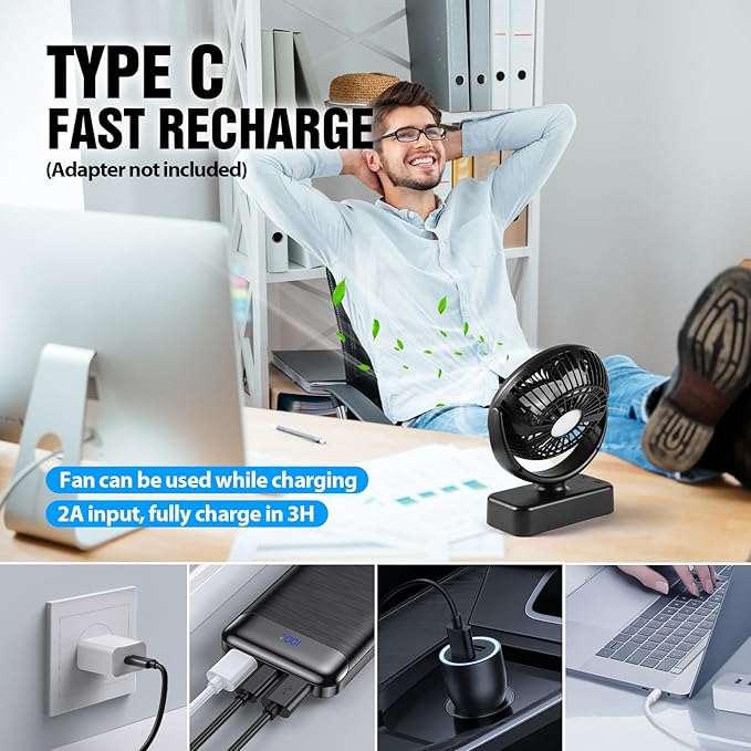 Portable Camping Fan with LED Lantern- 40H Work Time Rechargeable Battery Operated Fan with Hanging Hook for Tent Car RV Hurricane Emergency Outages Survival Kit