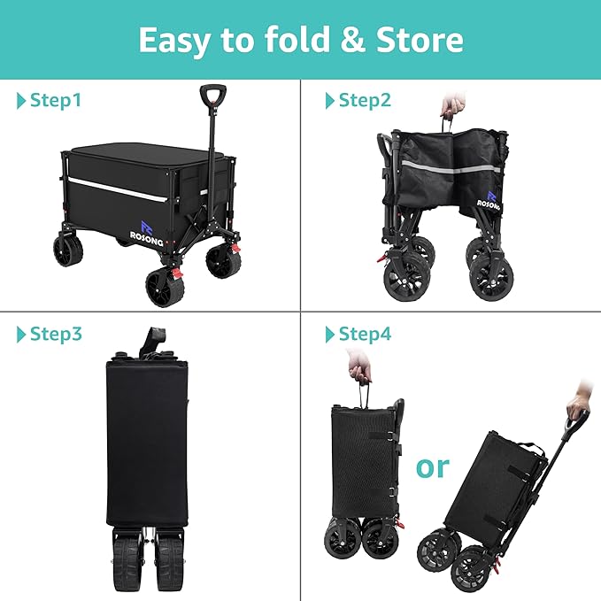 Wagon Collapsible Cart Foldable - Folding Utility Heavy Duty Wagons Carts with Cover for Grocery Sports Garden