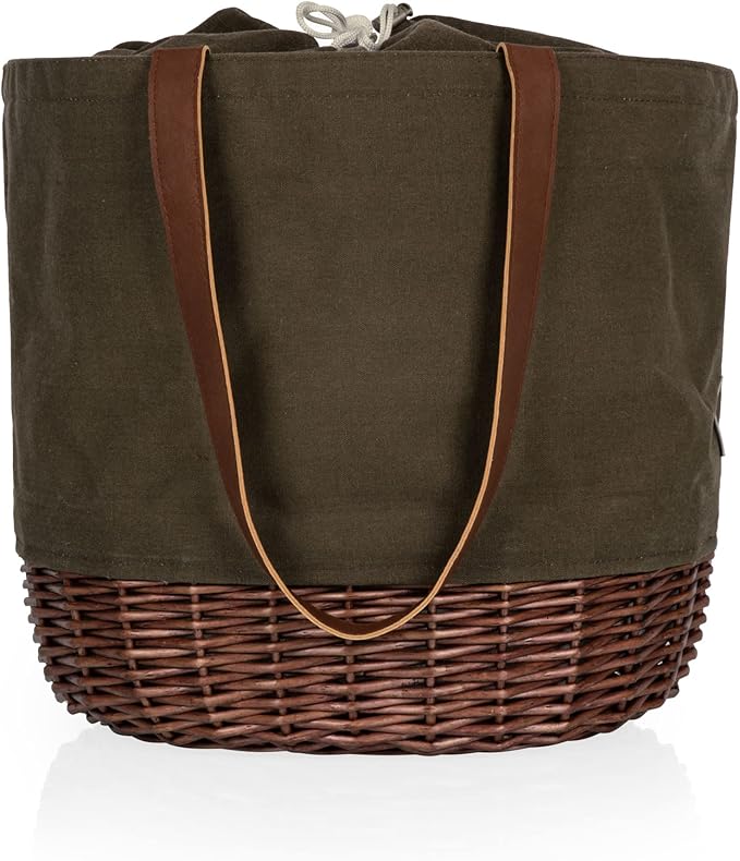 PICNIC TIME Coronado Canvas and Willow Basket Tote, Picnic Tote Bag, Beach Tote
