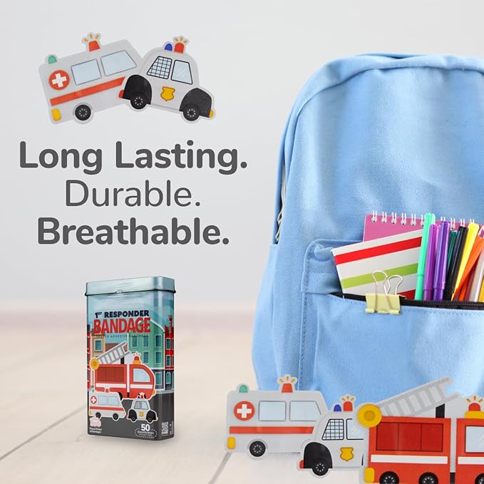 BioSwiss Bandages, First Responders Shaped Self Adhesive Bandage, Latex Free Sterile Wound Care, Fun First Aid Kit Supplies for Kids and Adults, 50 Count