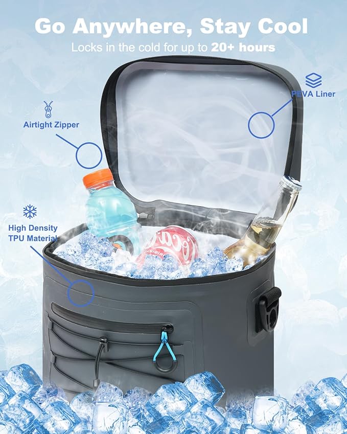 Cooler Bag, 8/16/30 Can Soft Sided Small Portable Insulated Cooling Pack, Everyday Lunch Cooler, Leakproof Ice Chest for Beach, Camping, Travel, Picnic