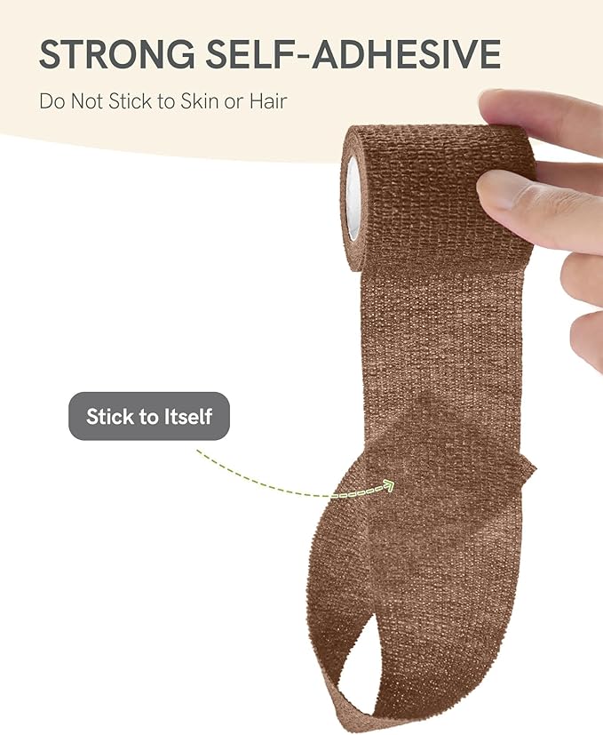 FriCARE Self Adhesive Bandage Wrap, Medical Tape in First Aid Kit, Cohesive Bandages for Wounds Sport Vet, FSA/HSA Eligible, 2 Inches X 5 Yards 6 Rolls, Dark Brown