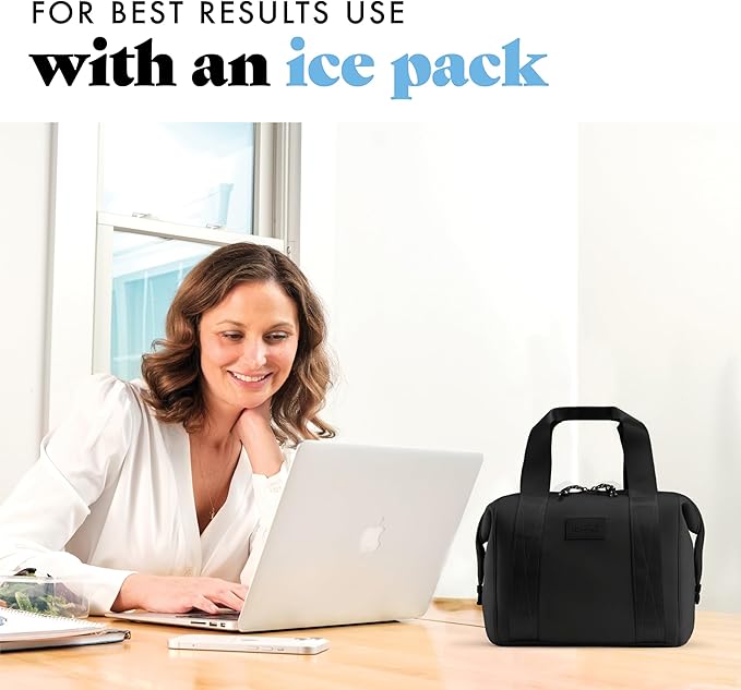 Fit & Fresh Neoprene Like Lunch Bag For Women, Insulated Womens Lunch Bag For Work, Tear & Stain Resistant Large Lunch Box With Containers and Ice, Machine Washable Remi Lunch Bag, Black