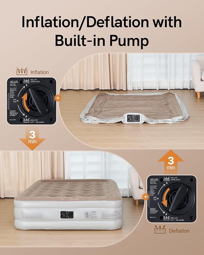 Air Mattress Full with Built in Pump, Blow Up Mattress Full, Upgraded Inflatable Mattress for Camping Guest Home, Comfort and Portable, Air Bed, colchon inflable