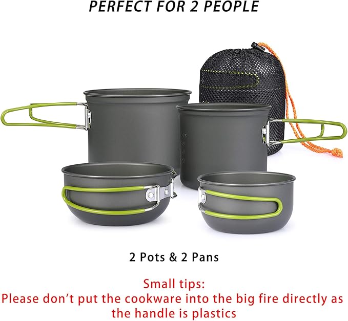 G4Free 2/4/13 PCS Camping Cookware Mess Kit Hiking Backpacking Picnic Cooking Bowl Non Stick Pot Knife Spoon Set