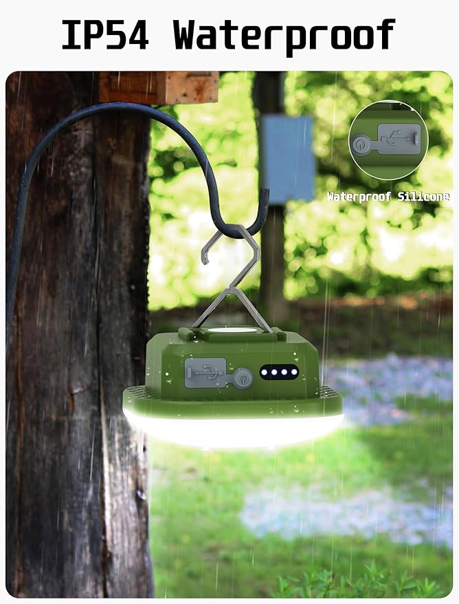 Rechargeable Camping Lights, 800LM, Hanging Tent Lights with Magnet,5 Lighting Mode LED Camping Lantern, 4500mAh, IP54 Waterproof Portable Red Flashlight for Hurricane, Outdoor, Fishing