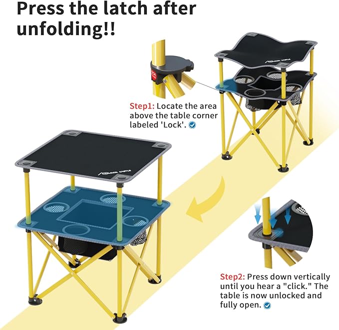 Folding Camping Table with 4 Cup Holders, Lightweight Portable Beach Outdoor Picnic Table, Square Camp Table with Built-in Food Basket Travel Bag for BBQ, Camping, Tailgate