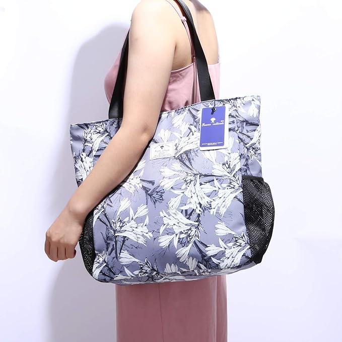 ESVAN Original Floral Water Resistant Large Tote Bag Shoulder Bag for Gym Beach Travel Daily Bags Upgraded