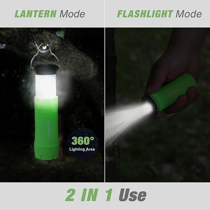 EverBrite 2-in-1 Mini Lanterns and Flashlights, Zoomable Flashlight Lantern Combo with 3 Modes, Camping Essentials, 2PC Battery Powered Lantern for Hurricane, Hiking, Home, Emergency