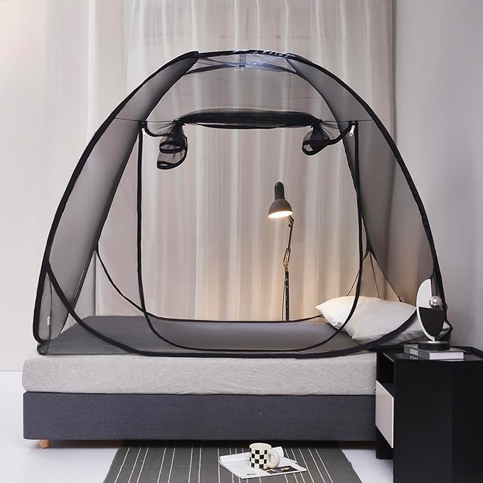 Mengersi Pop Up Mosquito Net for Bed,Portable Folding Mosquito Net Tent with Net Bottom for Baby Adults Camping Travel(Black,Twin)