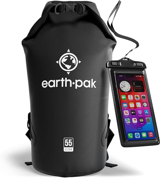 Earth Pak Waterproof Dry Bag - Roll Top Waterproof Backpack Sack Keeps Gear Dry for Kayak with Waterproof Phone Case