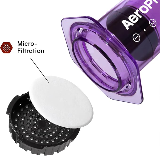 AeroPress Clear Purple Coffee Press - All-in-One French Press, Pour-Over & Espresso Style Manual Brewer, 2 Min Brew for Less Bitterness, More Flavor, Small Portable Coffee Maker, Travel & Camping