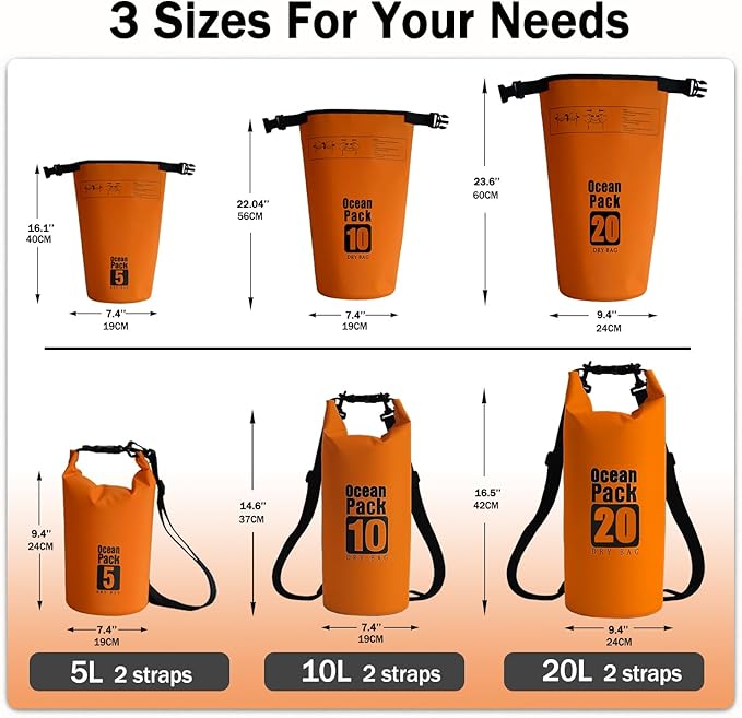 Floating Waterproof Dry Bag Backpack 5L/10L/20L, Roll Top Bag for Kayaking, Rafting, Boating, Swimming, Camping, Hiking, Beach, Fishing, Waterproof Beach Bag. (Orange, 10L)