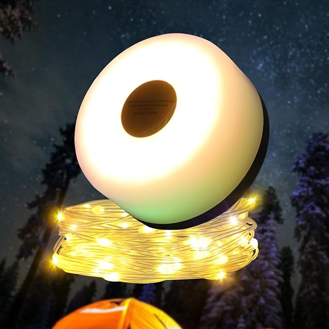 Camping String Lights, 2 in 1 Outdoor Rechargeable LED Lights with 5 Lighting Modes(26.3ft), Portable IPX4 Waterproof Tent Light for Outdoor Indoor Camping Party RV Decor (Warm Light)