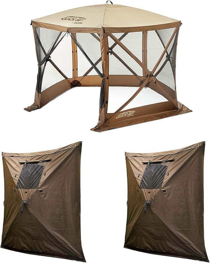 CLAM Quick Set Venture 9 x 9 Foot Portable Outdoor Camping Canopy Shelter, Brown Quick Set Screen Hub Tent Wind & Sun Panels, Brown (2 Pack)