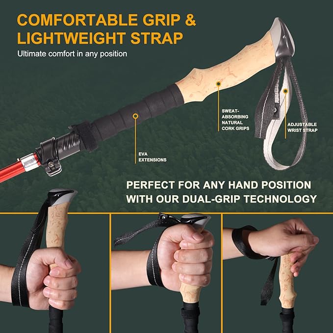 Trekking Poles for Hiking - Walking Sticks for Men, Women, Seniors, 2pc Collapsible Lightweight Aluminum Alloy Hiking Poles for Nordic Walking & Outdoor Adventures