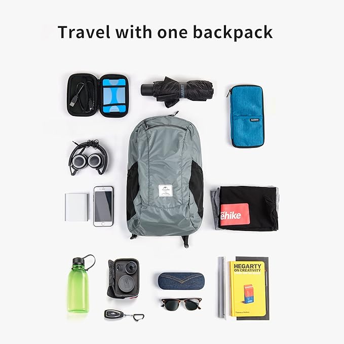 Naturehike 18L Lightweight Hiking Backpack, Waterproof Camping Packable Backpack Ultralight for Travel, Airplane, Small Hiking Daypack for Adults, Grey