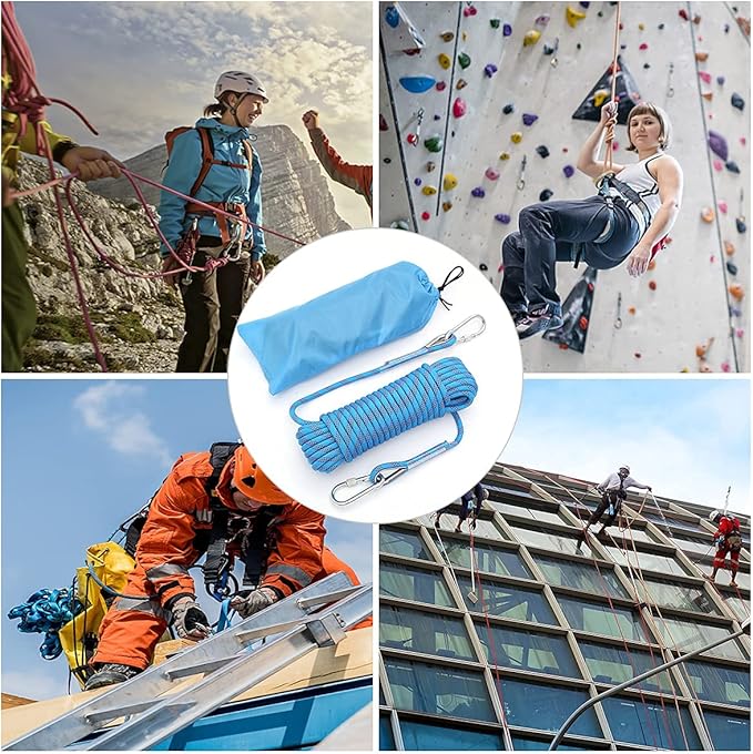 10mm/12mm Climbing Rope, Outdoor Static Rock Climbing Rope, Tree Climbing Rappelling Rope, Escape Nylon Rope, Ice Climbing Equipment Fire Rescue Parachute Rope with 2 Steel Hooks