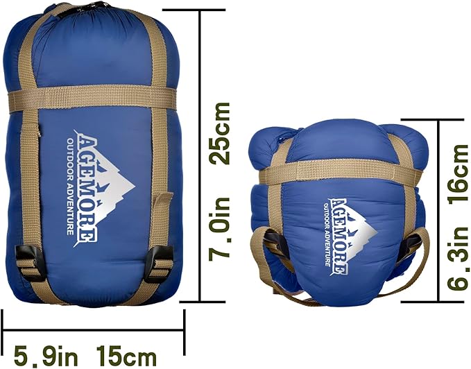 AGEMORE Ultralight Warm Weather Sleeping Bag, Portable Lightweight Waterproof Compact Sleeping Bag with Compression Sack, Fit for Kids Teens or Adults Outdoor Camping, Backpacking & Hiking