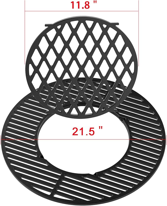 onlyfire Cast Iron Grill Grate Replacement Gourmet BBQ System for Weber 22inch Kettle Charcoal Grills