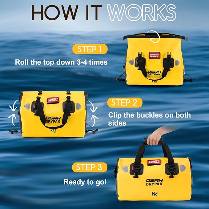 Waterproof Duffel Bag - Motorcycle Dry Bag Tail Bag with Large Storage Space, Waterproof Luggage Duffle Bags with Outer Mesh Zipper Pocket for Camping, Kayaking, Fishing & Traveling