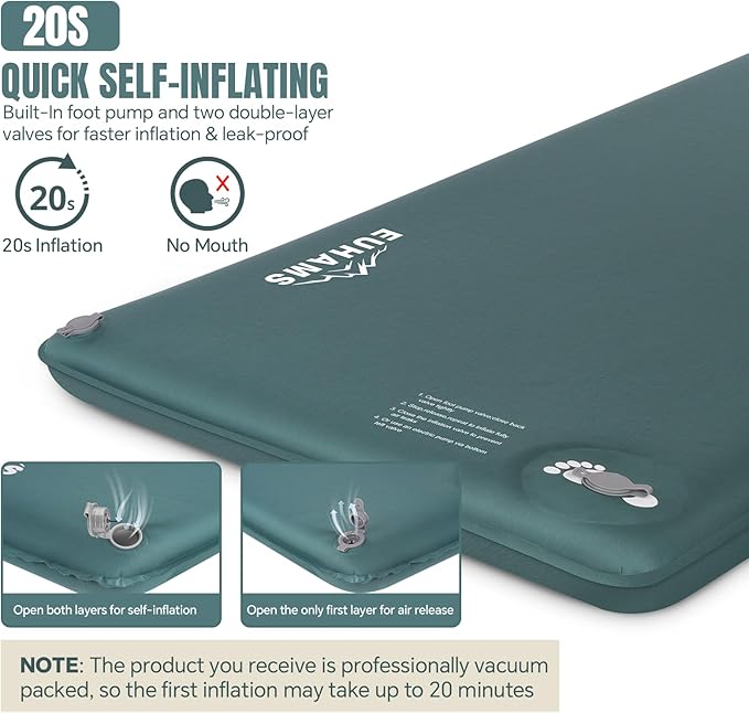 Camping Sleeping Pad - Ultra-Thick Camping Mattress Pad with Built-in Foot Pump Memory Foam Camp Pad - Easy Inflate&Deflate - 4-Season Portable Camp Sleeping Mat with Pillow for Travel/Car/Tent/Home