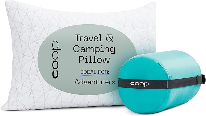 Coop Home Goods Original Travel and Camping Adjustable Pillow, Small Camping Pillow with Compressible Stuff Sack, Medium-Firm Memory Foam with Lulltra Washable Cover, CertiPUR-US Certified (19x13)