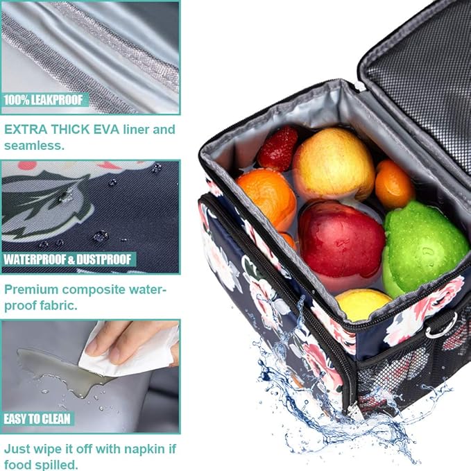 Tiblue Insulated Lunch Bag for Women/Men, Reusable Lunch Box for Office Work School Picnic Beach, Leakproof Freezable Cooler Bag with Adjustable Shoulder Strap for Kids/Adult(Medium, Romantic Rose)