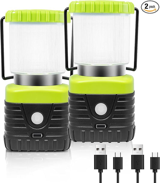 2PCS 6500K White Light LED Camping Lantern Rechargeable 1000LM, 4500mAh Power Bank, Flashlight for Hurricane Emergency, Hiking, IP44 Waterproof Lantern(Green)